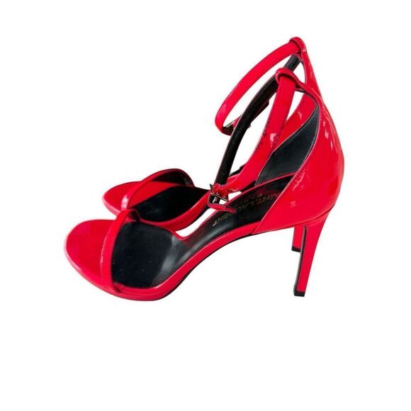 NWT Saint Laurent Patent Leather Peep Toe Strappy Heels Hot Pink Women's Size 36 - Picture 3 of 9